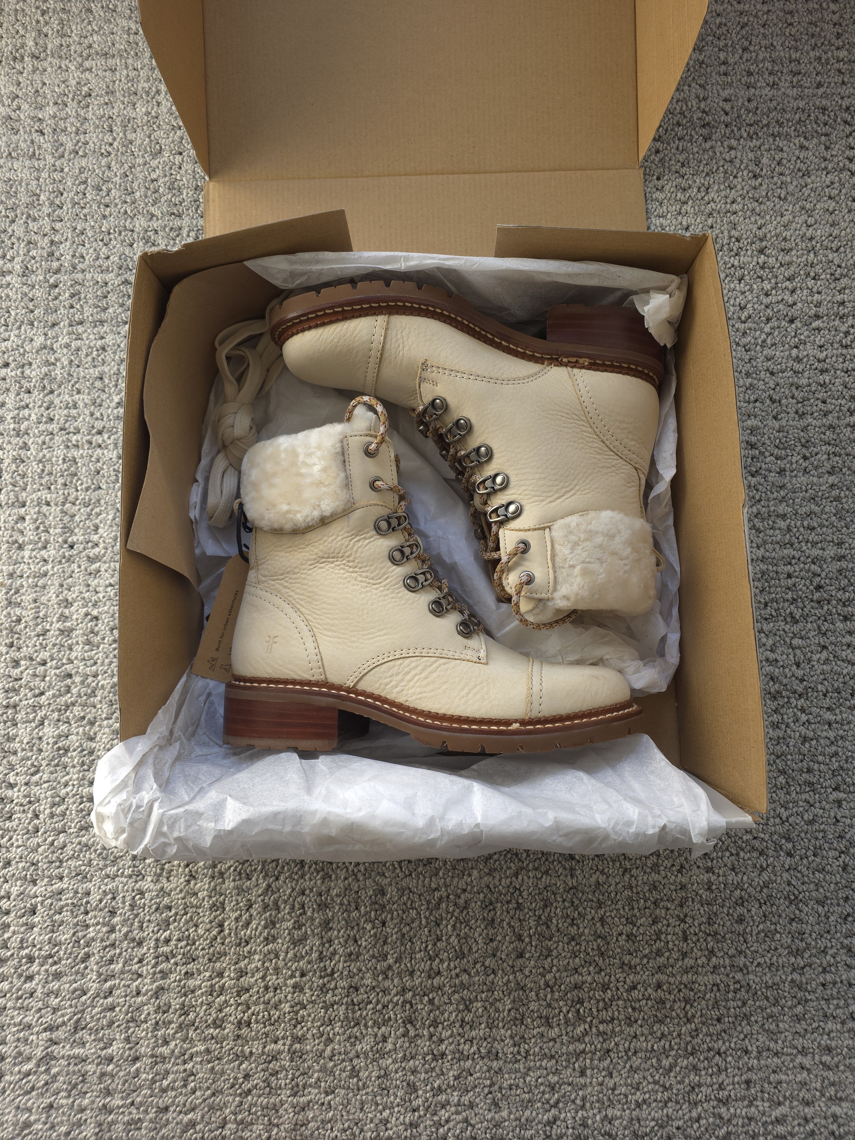 Frye Samantha Hiker Boots In Ivory Nubuck